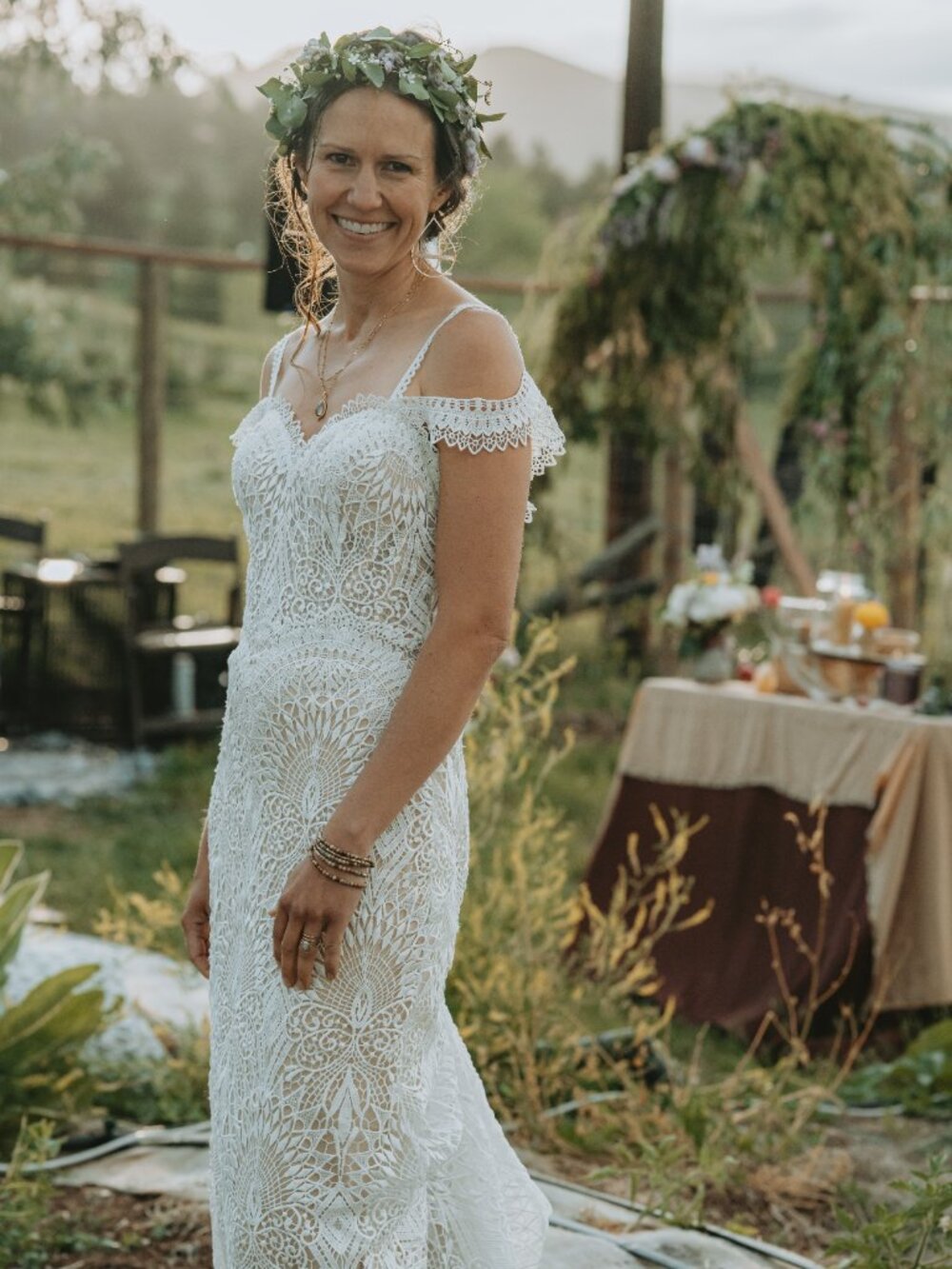 Lace Boho Wedding Dress ~ Two-Tone Ivory/Champagne ~ Size 2